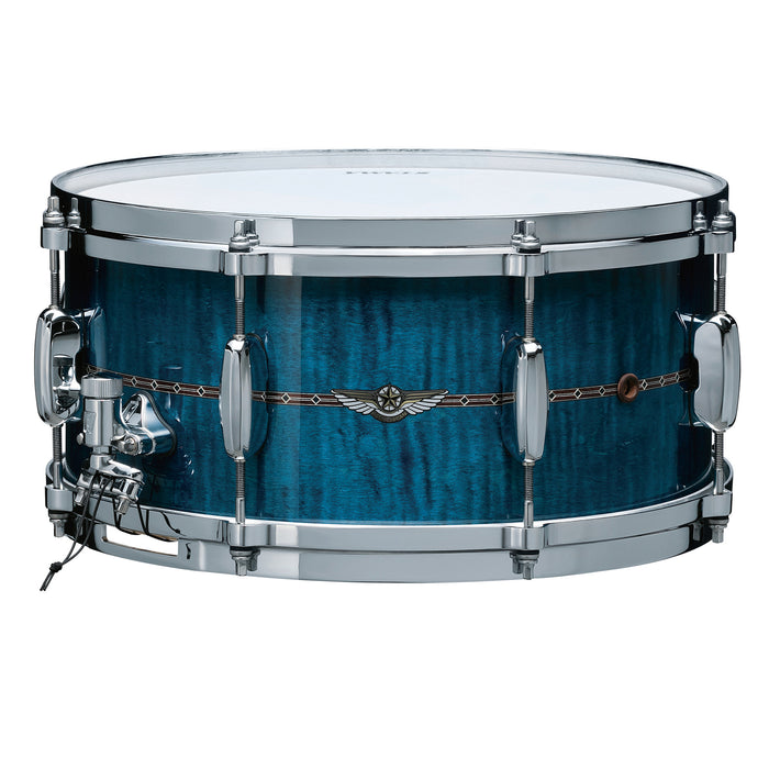 TAMA STAR Maple Snare Drum 14" x 8" - Ocean Blue Curly Maple/Chrome HW - Outside Inlay