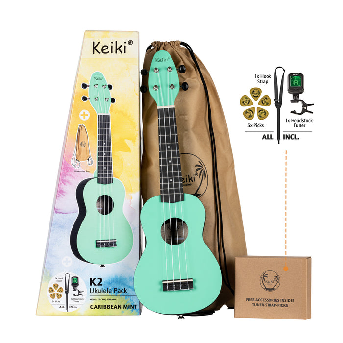 KEIKI K2 Series Soprano Ukulele Set - Agathis / ABS Caribbean Mint