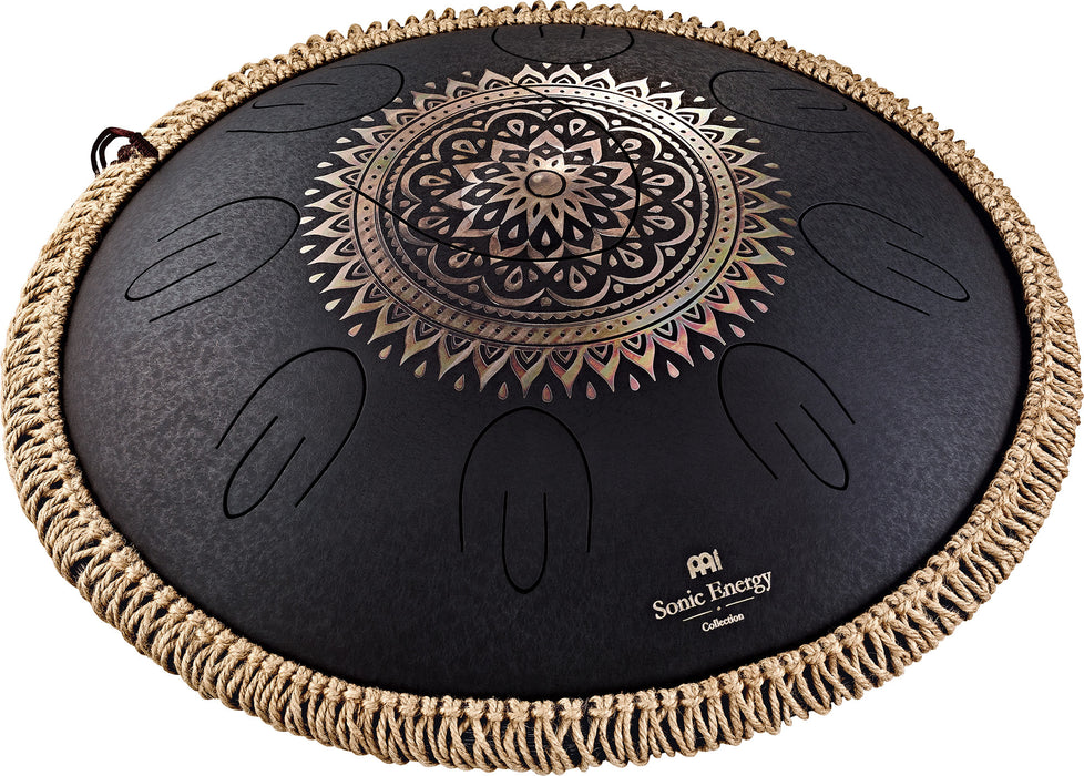 MEINL Sonic Energy Octave Steel Tongue Drum 16" - D Kurd/9 Notes/440 Hz - Lasered Floral Design/Black
