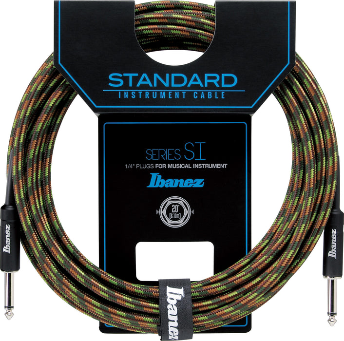 IBANEZ SI Series (Standard) Guitar Instrument Cable - 2 Straight Plugs Woven - Male - Male, Camouflage Green - 6,10 m / 20 ft