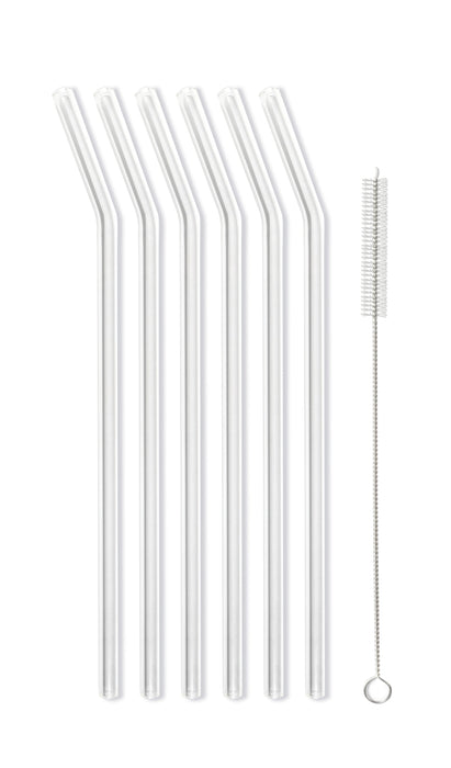 Vialli Design SET of 6 glass straws transparent curved 23cm AMO 26629