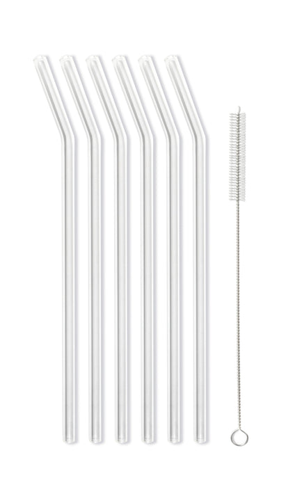 Vialli Design SET of 6 glass straws transparent curved 23cm AMO 26629