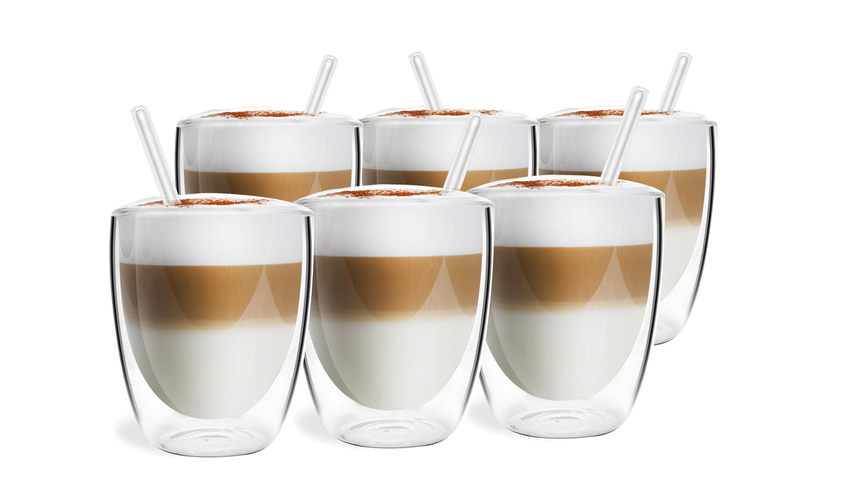 Vialli Design SET of 6 double wall glasses 320ml with 6 straws 15cm VITA 26858