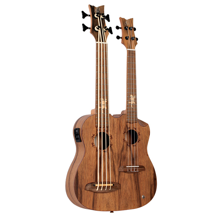 ORTEGA Custom Built Series Double-Neck UkeBass / Tenor Ukulele - Paldao Natural + Bag