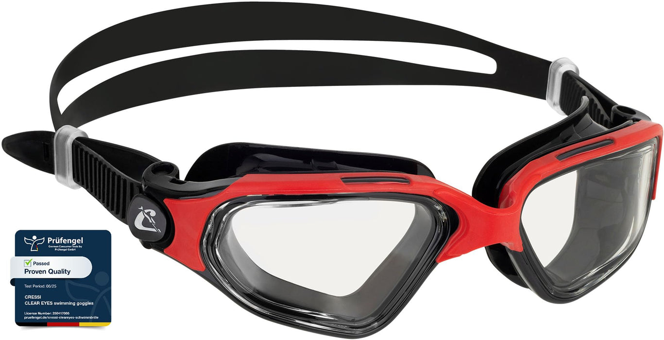 CRESSI Clear Eyes Swim Goggles, Black/Red, Clear lens
