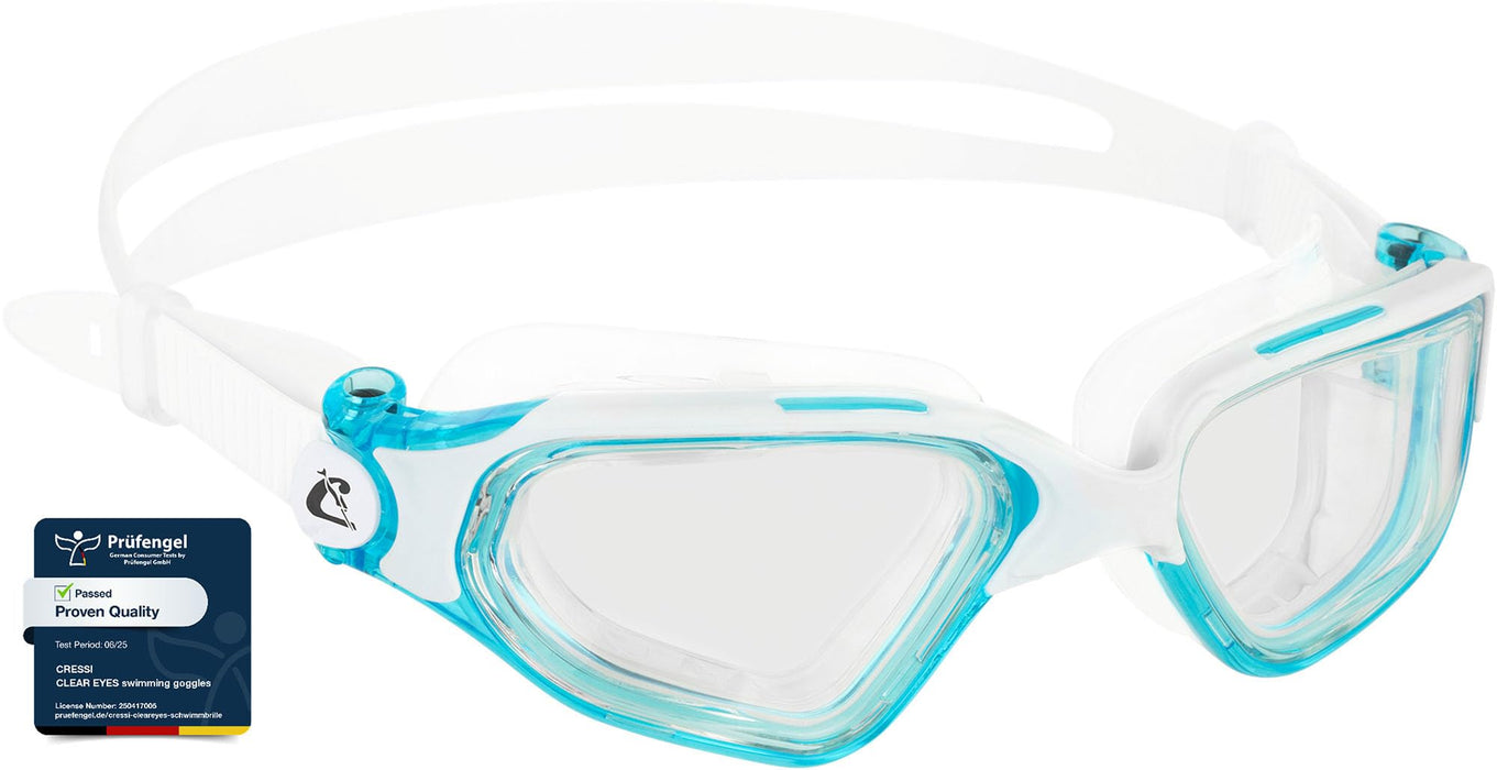 CRESSI Clear Eyes Swim Goggles, White/Aquamarine, Clear lens