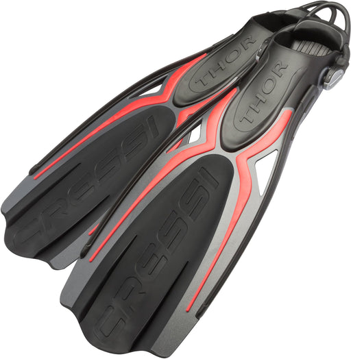 Cressi Thor EBS Adjustable Open Heel Fins, Red, L