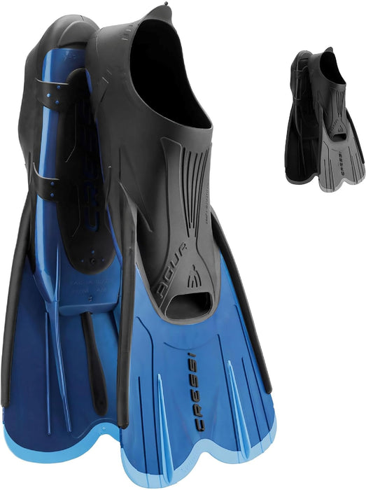 Cressi Agua Short Full Foot Pocket Snorkeling Fins, Blue, 45/46