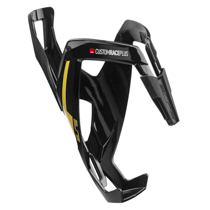 Elite Custom Race Plus Bottle Cage, Glossy Black with Yellow Graphic – Secure and Versatile Bottle Retention