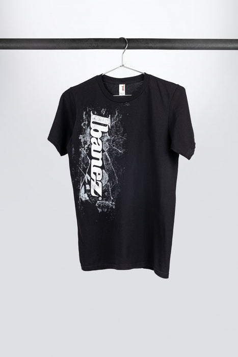 Black Ibanez t-shirt with imprinted white "Shattered" logo on chest
