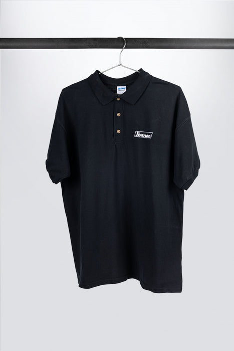 Black Ibanez polo shirt with embroidered Ibanez logo on the left chest