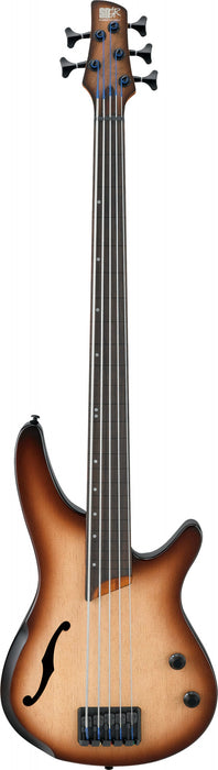 IBANEZ Bass Workshop SR Semi-Hollow Body Bass 5-String Fretless, AERIUM - Natural Browned Burst Flat