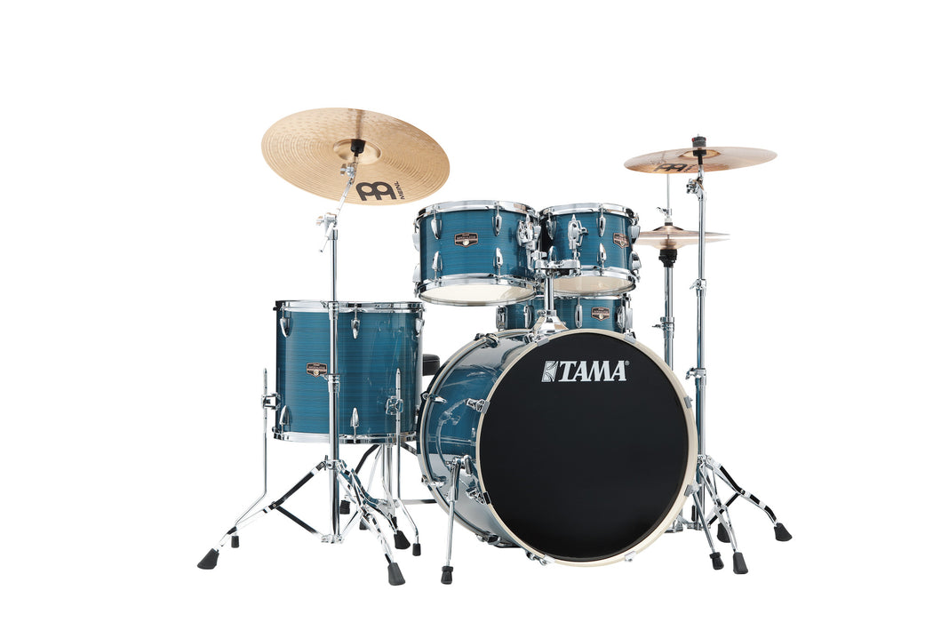 TAMA Imperialstar Drum Set 5 pcs - Hairline Blue/Chrome HW + MEINL Cymbals HCS Cymbal Kit/Stage Master Double-Braced Hardware Kit
