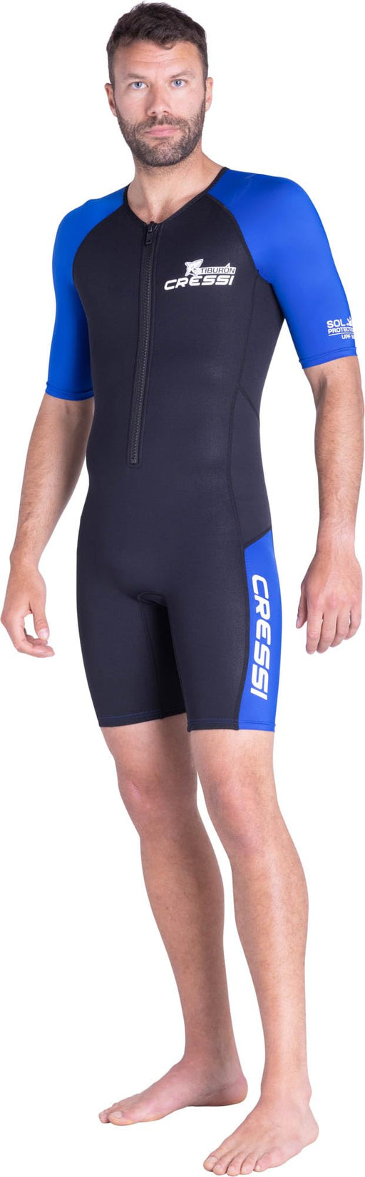 Cressi Tiburon 2 mm Short Sleeves Short Wetsuits, Black/Blue, M
