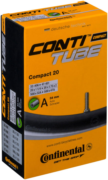 Continental 20" Bicycle Tube, 1.25"/1.5" 34mm Schrader Valve