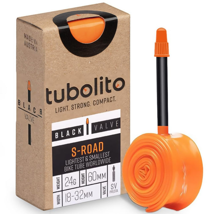 Tubolito S-Tubo Road TPU Inner Tube 700C x 18-28 mm, 42mm/60mm/80mm Presta Valve | Smallest & Lightest Road Bike Inner Tube | Designed for Disc Brake Systems (700C x 18-32mm, 60mm Presta Black Valve)