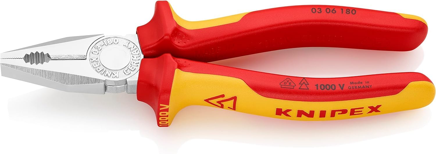 Knipex  03 06 180 Combination Pliers chrome-plated, insulated with multi-component grips, VDE-tested 180 mm
