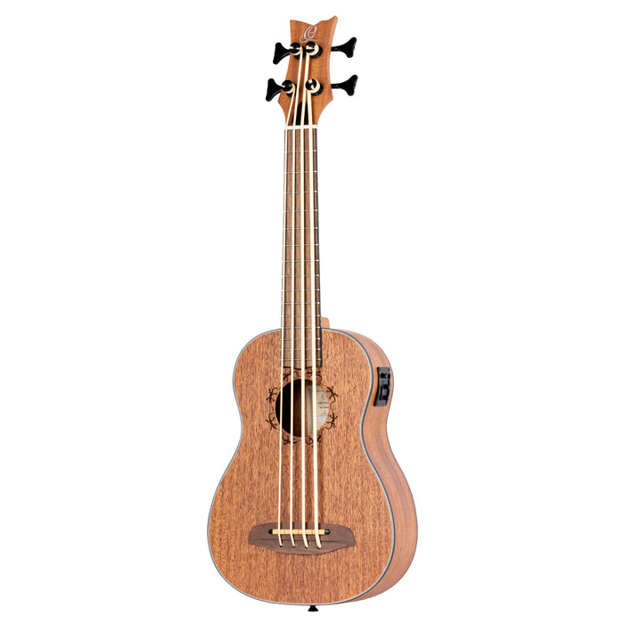 ORTEGA Lizard Series Short Scale Uke Bass 4 String Lefty - Acacia Natural + Bag
