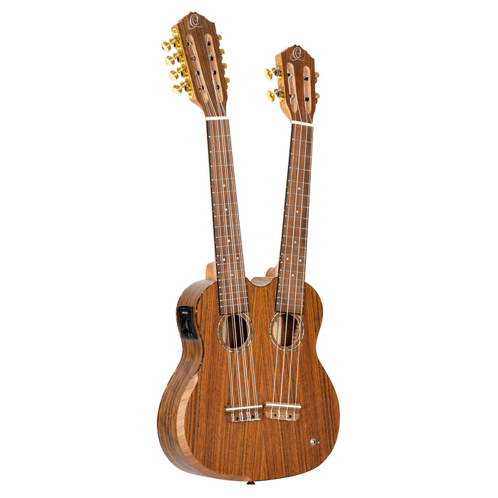 ORTEGA Custom Built Series Double-Neck Tenor Ukulele - Ovangkol Natural + Bag