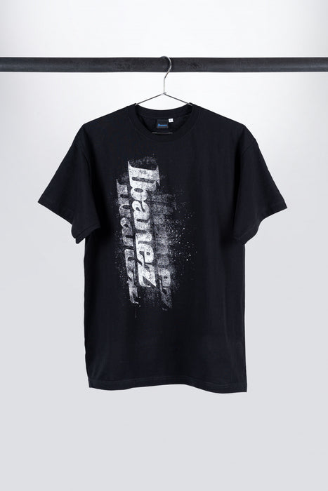Black Ibanez t-shirt with white "Spray" logo frontprint