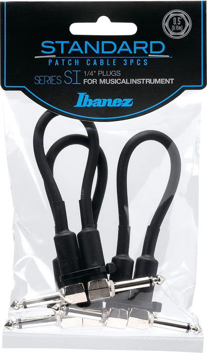 IBANEZ SI Series (Standard) Guitar Instrument Cable - 2 Right Angle plugs 3pcs set Patch Cable - Male - Male, Black - 0,15 m / 0,5 ft