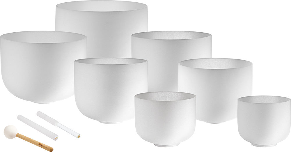 MEINL Sonic Energy White-Frosted Crystal Singing Bowls Set 7 pcs - B4/A4/G4/F4/E4/D4/C4/432 Hz