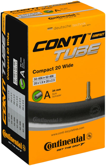 Continental 20" Bicycle Tube, Wide 1.9"/2.5" 34mm Schrader Valve