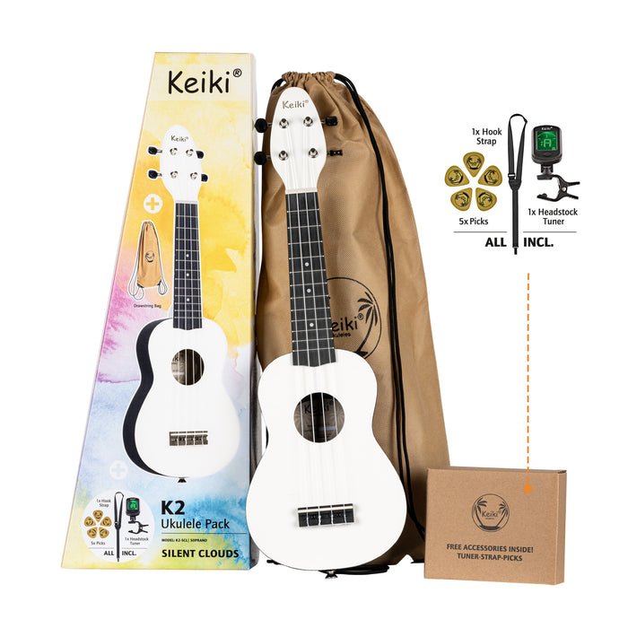 KEIKI K2 Series Soprano Ukulele Set - Agathis / ABS Silent Clouds