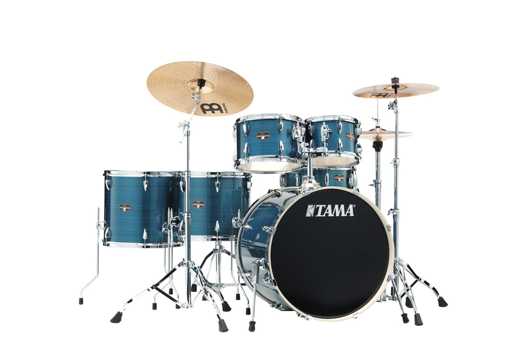 TAMA Imperialstar Drum Set 6 pcs - Hairline Blue/Chrome HW + MEINL Cymbals HCS Cymbal Kit/Stage Master Double-Braced Hardware Kit