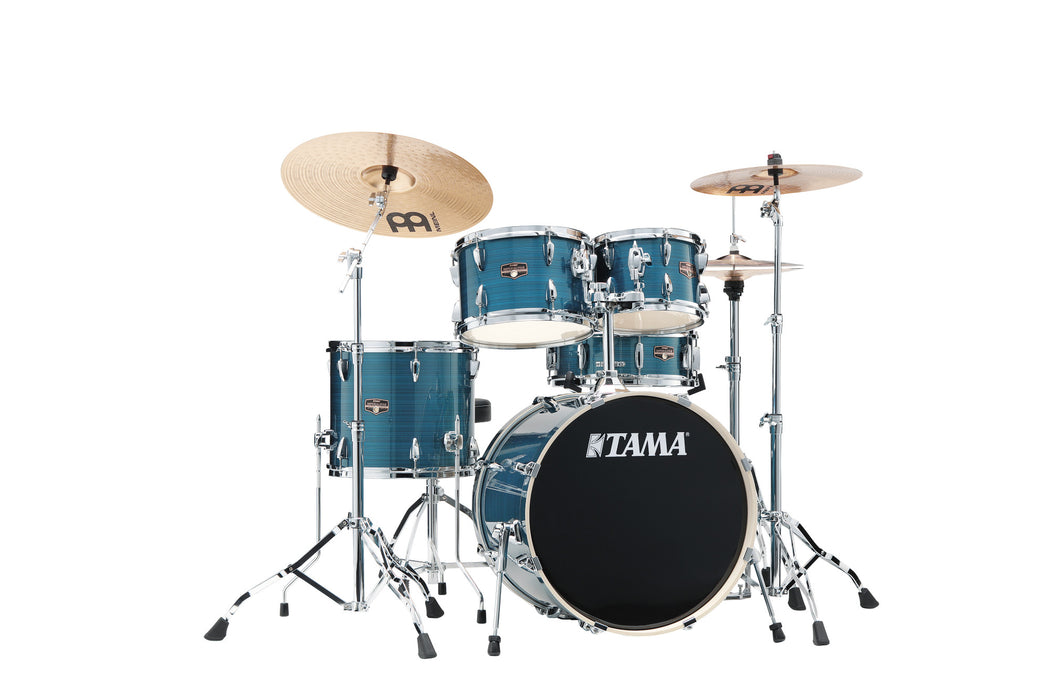 TAMA Imperialstar Drum Set 5 pcs - Hairline Blue/Chrome HW + MEINL Cymbals HCS Cymbal Kit/Stage Master Double-Braced Hardware Kit