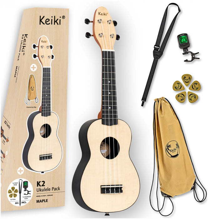 KEIKI K2 Series Soprano Ukulele Set - Maple Natural / ABS