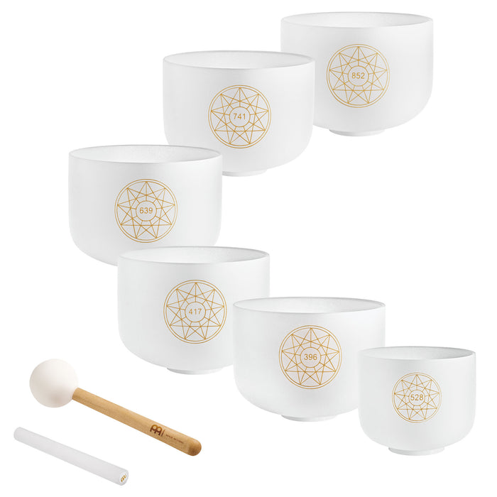 MEINL Sonic Energy Solfeggio Crystal Singing Bowl Set 6 pcs - Ut 396 Hz/Re 417 Hz/Mi 528 Hz/Fa 639 Hz/Sol 741 Hz/La 852 Hz