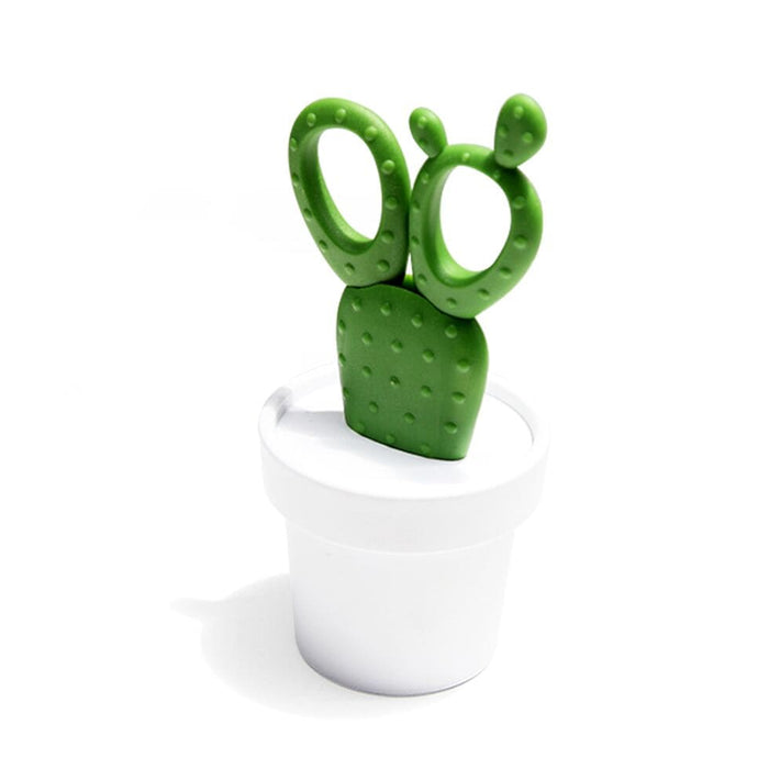 Qualy Scissors in a container Cactus white/green.10282-WH-GN