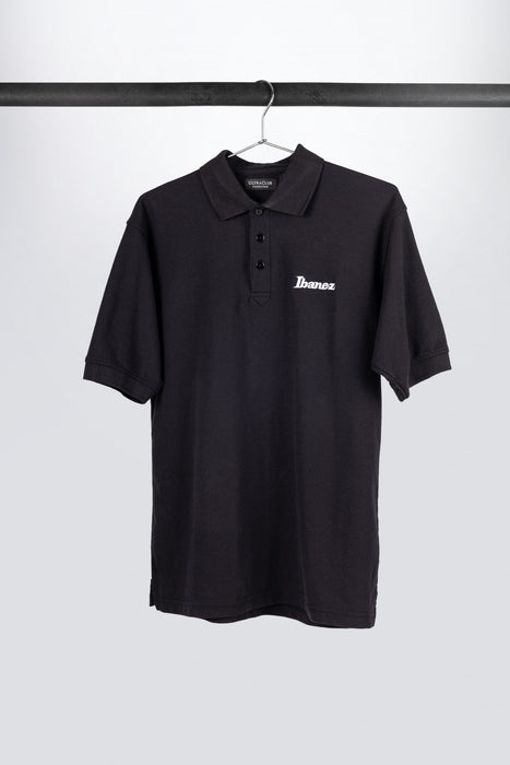 Black Ibanez polo shirt with embroidered Ibanez logo on the left chest