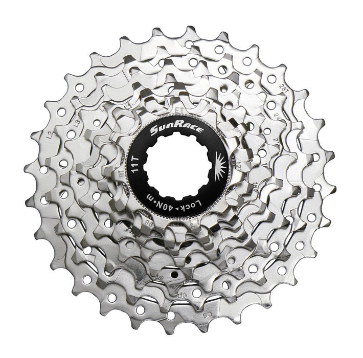 Sunrace CSR91 9-Speed Nickel Plated Cassette with Alloy Lockring and Gray Spacer, 12-25T