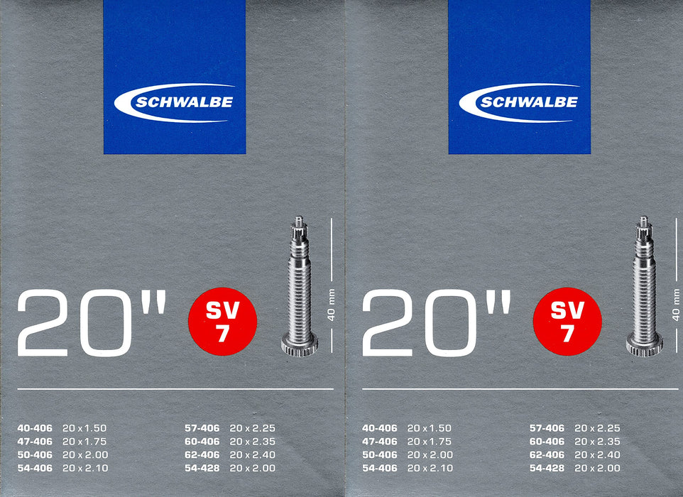 2 x Schwalbe SV 7 Inner Tubes Bike Tire Tubes 20 Inches 1.5-2.40 40/62-406