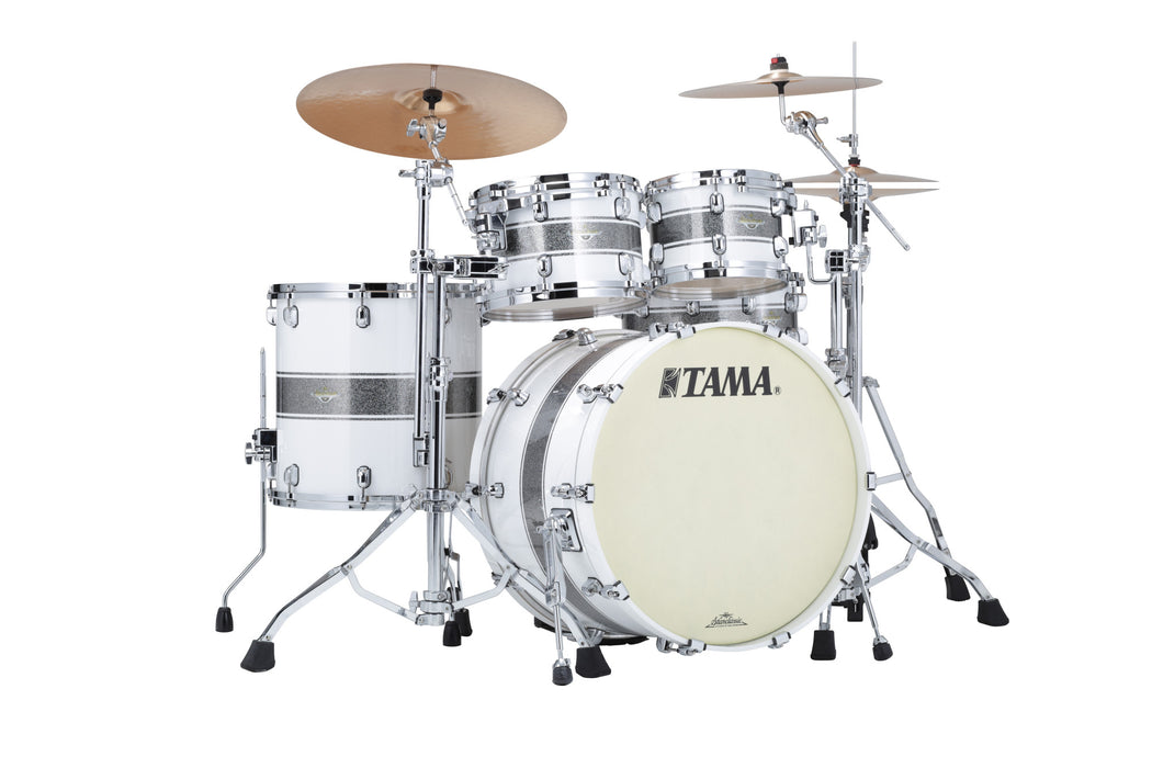 TAMA Starclassic Maple Lacquer Shell Kit 4 pcs - Silver Snow Racing Stripe/Chrome HW