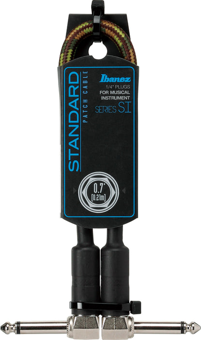IBANEZ SI Series (Standard) Guitar Instrument Cable - Patch Cable 2 Right Angle Plug Woven - Male - Male, Camouflage Green - 0,21 m / 0,7 ft