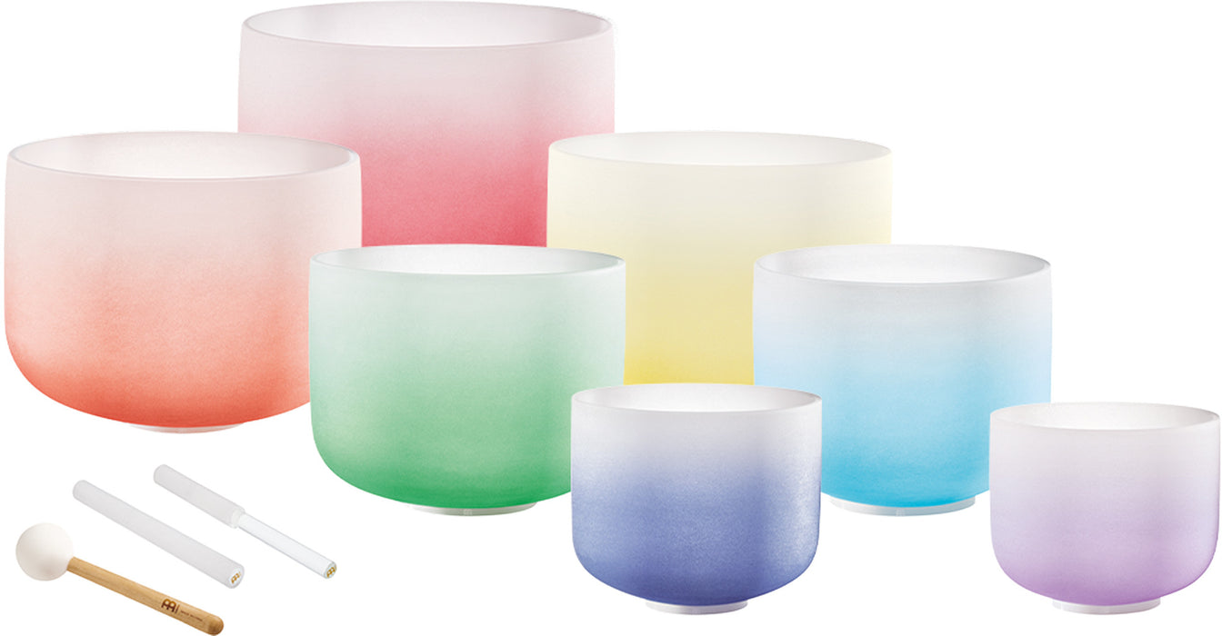 MEINL Sonic Energy Color-Frosted Crystal Singing Bowl Chakra Set 7 pcs - B4/A4/G4/F4/E4/D4/C4/440 Hz