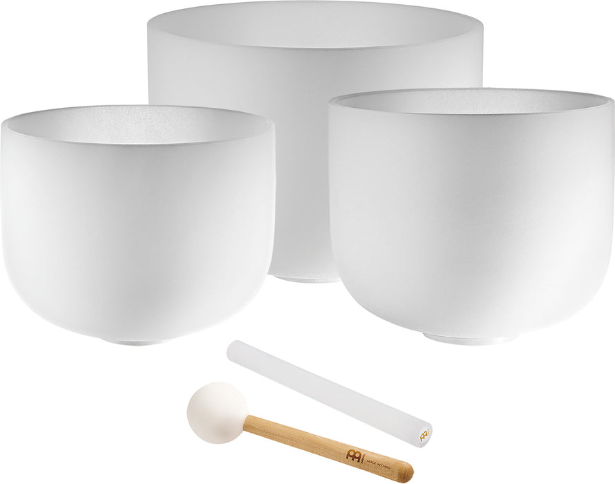 MEINL Sonic Energy White-Frosted Crystal Singing Bowls Set 3 pcs - A4/F4/D4/432 Hz