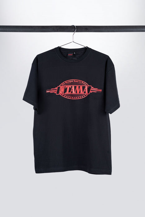 Tama t-shirt in black with red "The strongest name in drums" frontprint