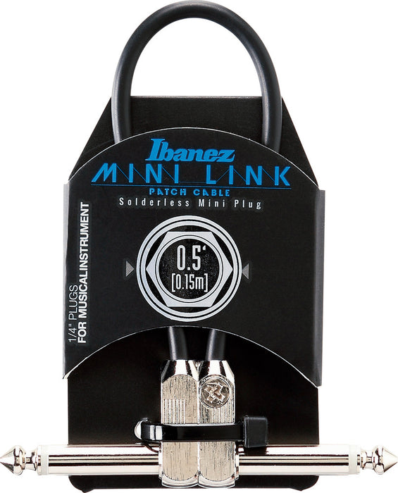 IBANEZ PA Series (Standard) Guitar Instrument Cable - 2 Right Angle plugs Patch Cable - Male - Male, Black - 0,15 m / 0,5 ft