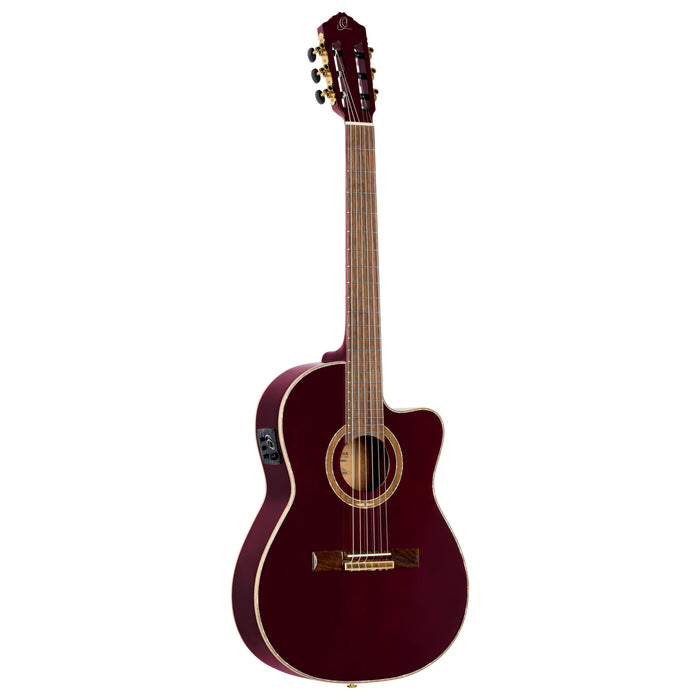ORTEGA Performer Series 4/4 Thinline Classical Guitar 6-String - Stained Red + Gig Bag