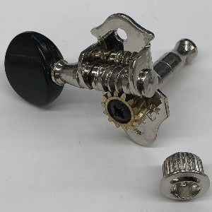 IBANEZ Grover open gear Machinehead right with black button, 25mm length pole - chrome