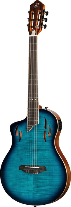 ORTEGA TourPlayer DeLuxe Nylon String Guitar 6-String Lefty - Flamed Maple Blue + Gig Bag