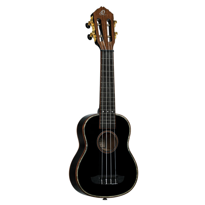 ORTEGA Onyx Series Soprano Ukulele 4 String - Spruce / Mahogany Black + Bag