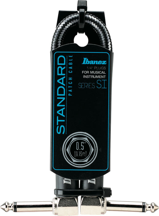IBANEZ SI Series (Standard) Guitar Instrument Cable - Patch Cable 2 Right Angle Plug Woven - Male - Male, Black - 0,15 m / 0,5 ft