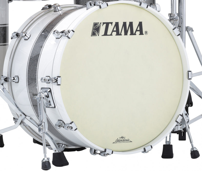 TAMA Starclassic Maple Lacquer Bass Drum 20" x 16" - Silver Snow Racing Stripe/Chrome HW/with Mount