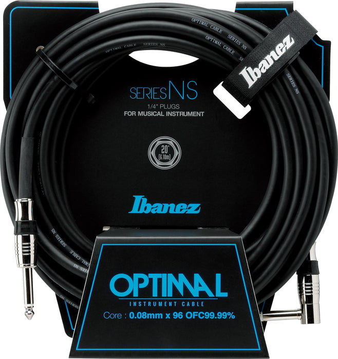 IBANEZ NS Series Guitar instrument cable - Straight / Right Angle - male - male, black - 6,10 m / 20 ft