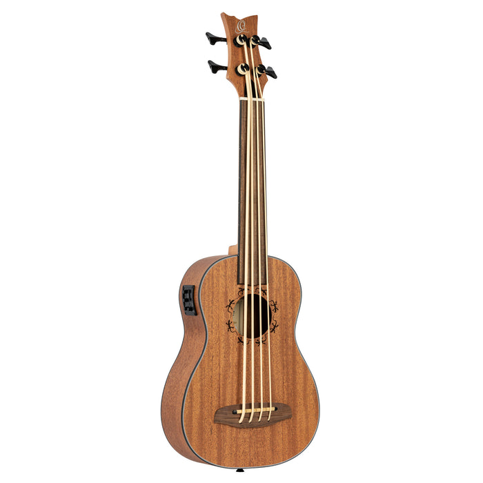 ORTEGA Lizard Series Short Scale Fretless Uke Bass 4 String - Mahogany Natural + Bag